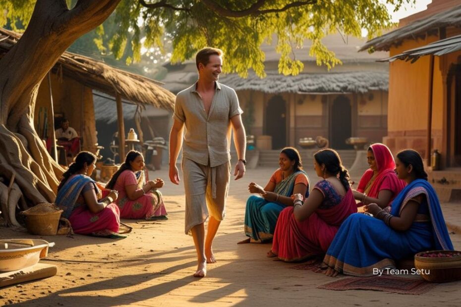 Setu Ji engaging with villagers in a rural area.